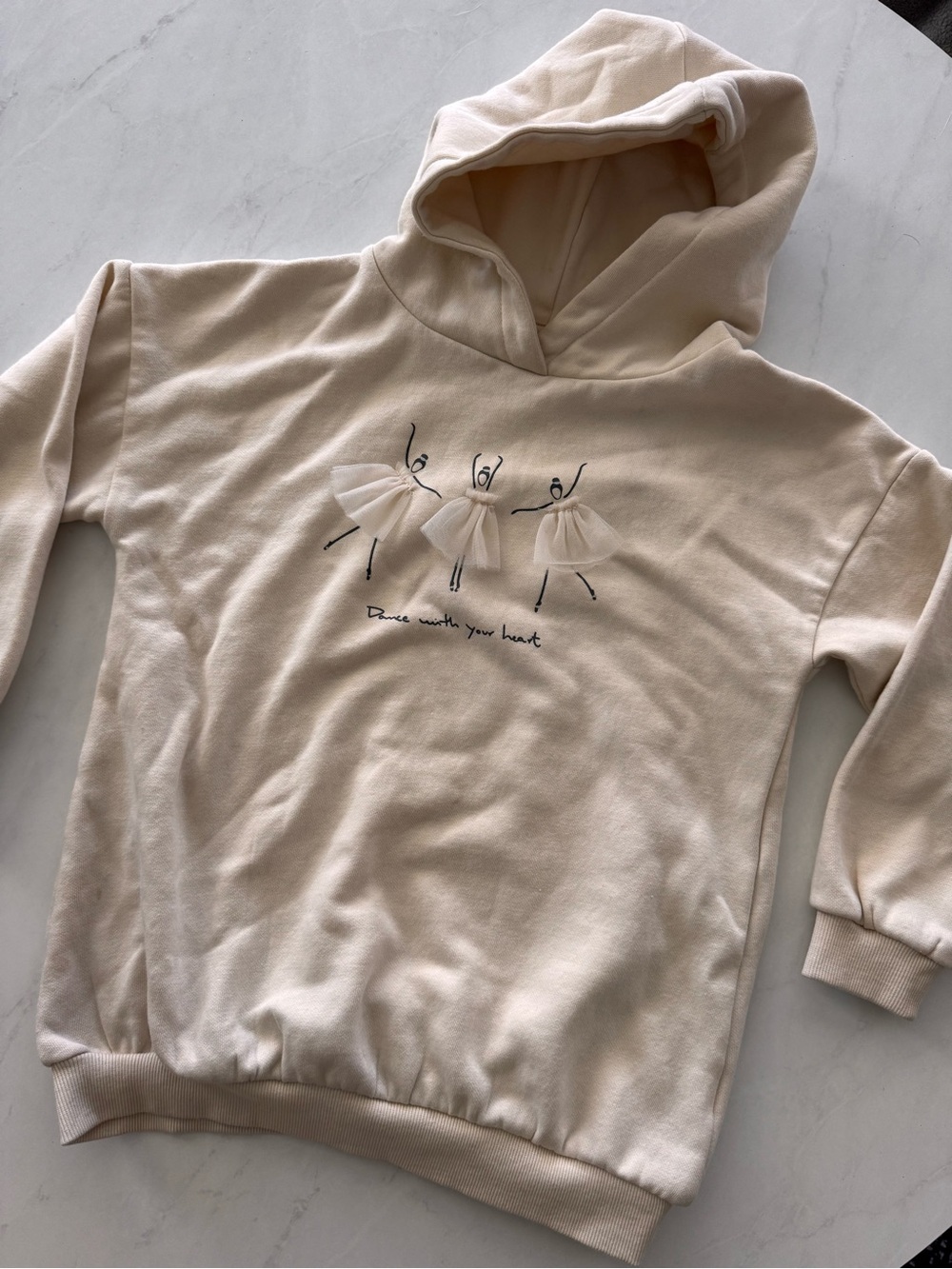 Sfera Girls Beige Hoodie 6-7 Fleece Cotton Blend Ballerina Graphic Embroidered